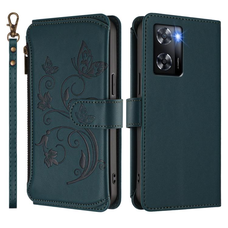 For OPPO A57 / A77 / A57s 4G Global Butterfly Love Flower Multi-card Zipper Wallet Leather Phone Case