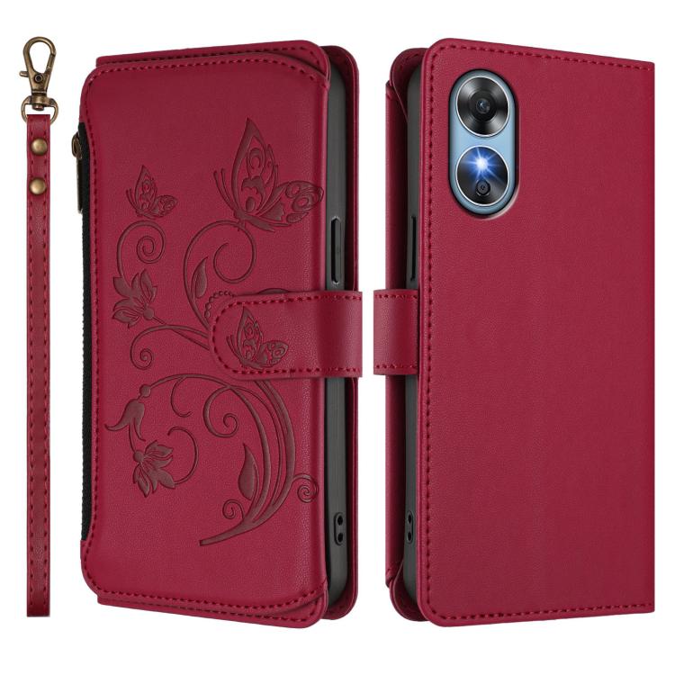 For OPPO A17 4G Global / A17k Butterfly Love Flower Multi-card Zipper Wallet Leather Phone Case