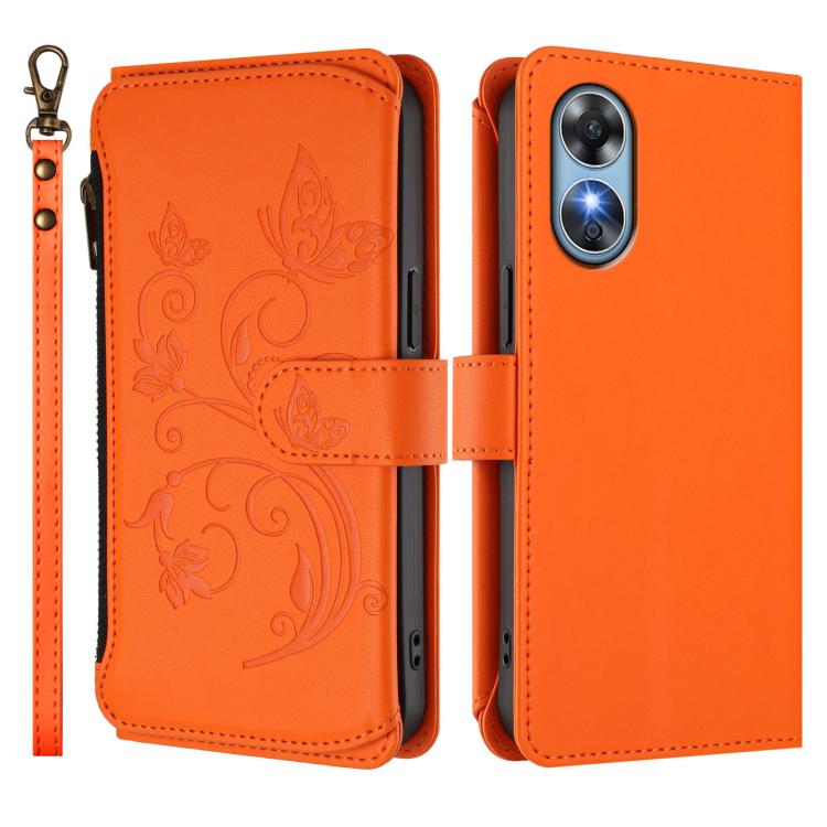 For OPPO A17 4G Global / A17k Butterfly Love Flower Multi-card Zipper Wallet Leather Phone Case