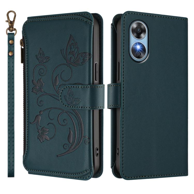 For OPPO A17 4G Global / A17k Butterfly Love Flower Multi-card Zipper Wallet Leather Phone Case