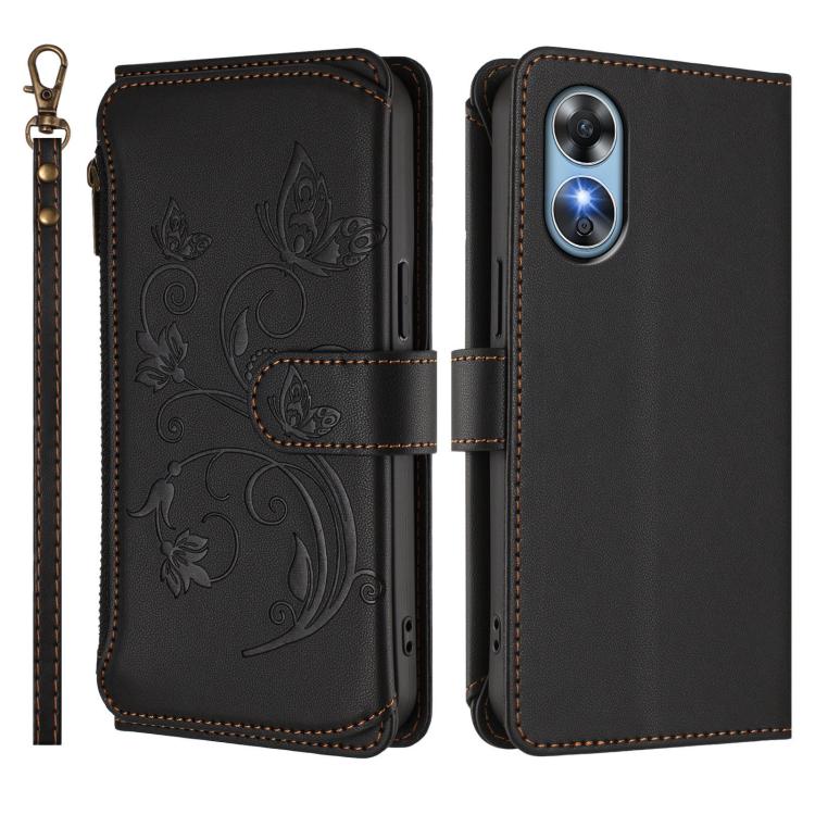 For OPPO A17 4G Global / A17k Butterfly Love Flower Multi-card Zipper Wallet Leather Phone Case