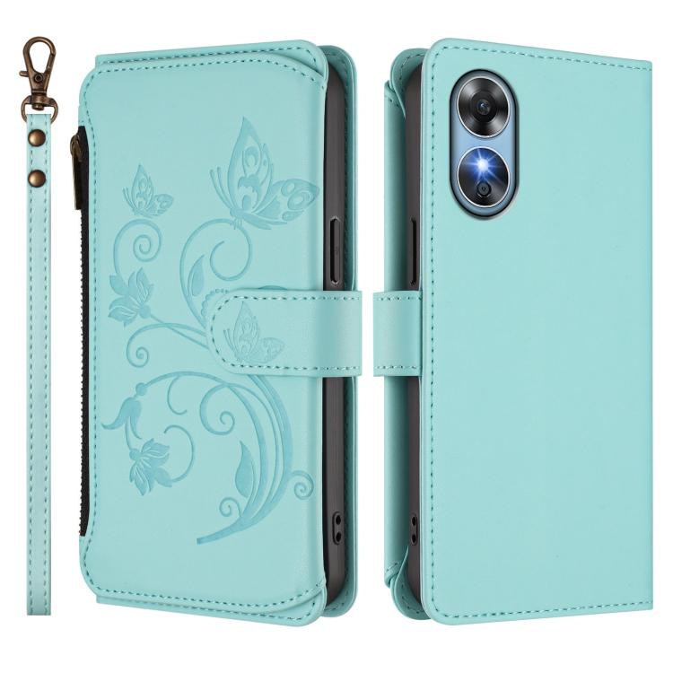For OPPO A17 4G Global / A17k Butterfly Love Flower Multi-card Zipper Wallet Leather Phone Case