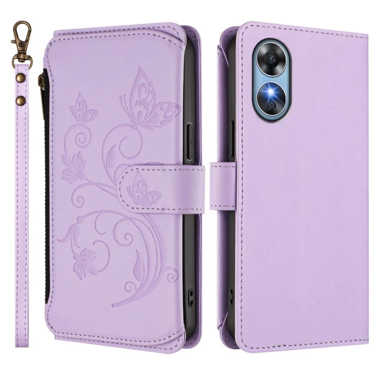 For OPPO A17 4G Global / A17k Butterfly Love Flower Multi-card Zipper Wallet Leather Phone Case