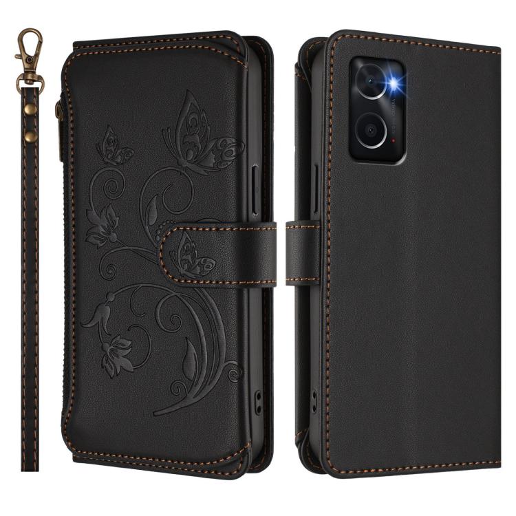 For OPPO A36 / A76 / A96 / K10 4G Butterfly Love Flower Multi-card Zipper Wallet Leather Phone Case