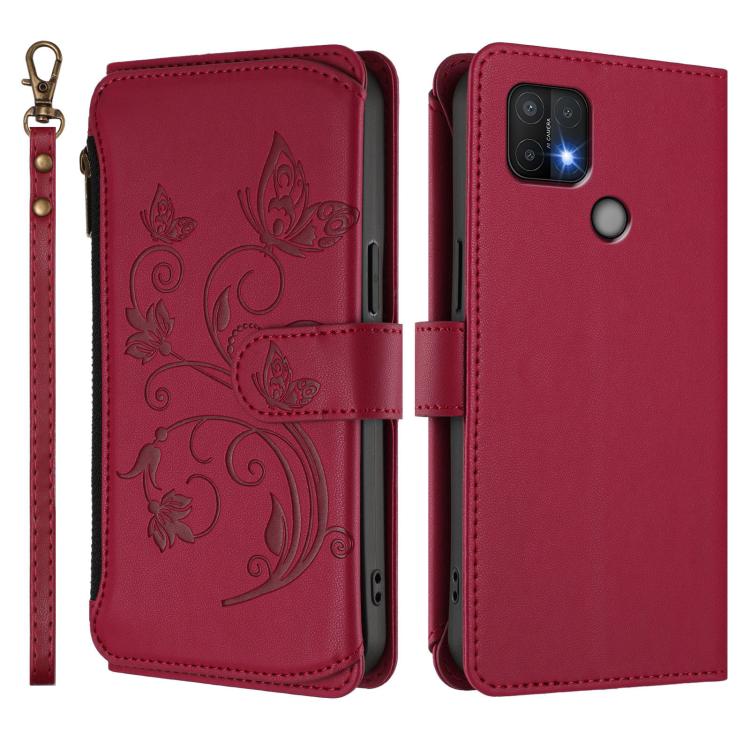 For OPPO A16e / A16k Butterfly Love Flower Multi-card Zipper Wallet Leather Phone Case