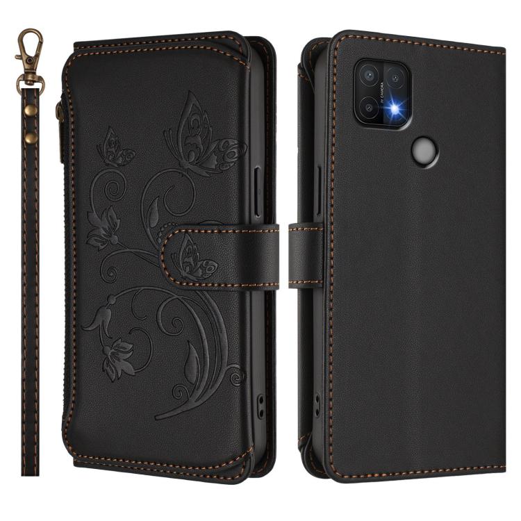 For OPPO A16e / A16k Butterfly Love Flower Multi-card Zipper Wallet Leather Phone Case