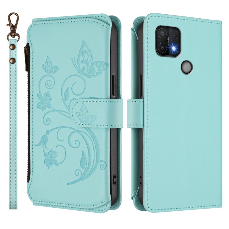 For OPPO A16e / A16k Butterfly Love Flower Multi-card Zipper Wallet Leather Phone Case