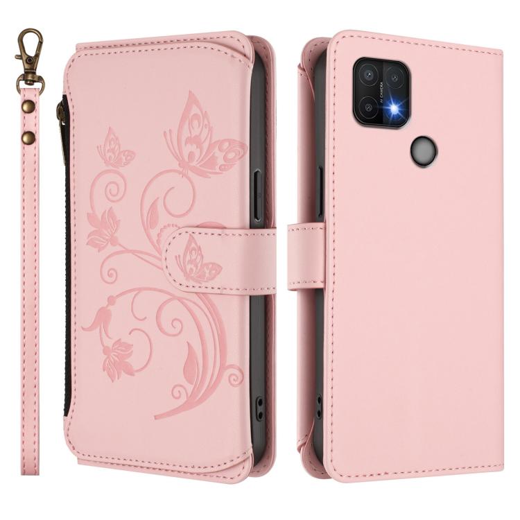 For OPPO A16e / A16k Butterfly Love Flower Multi-card Zipper Wallet Leather Phone Case