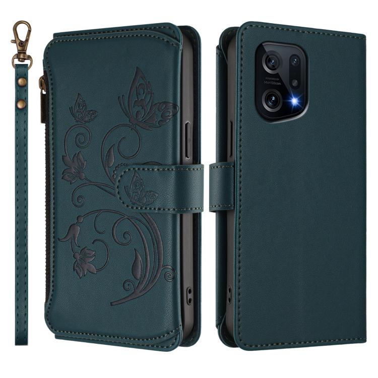 For OPPO Find X5 Butterfly Love Flower Multi-card Zipper Wallet Leather Phone Case