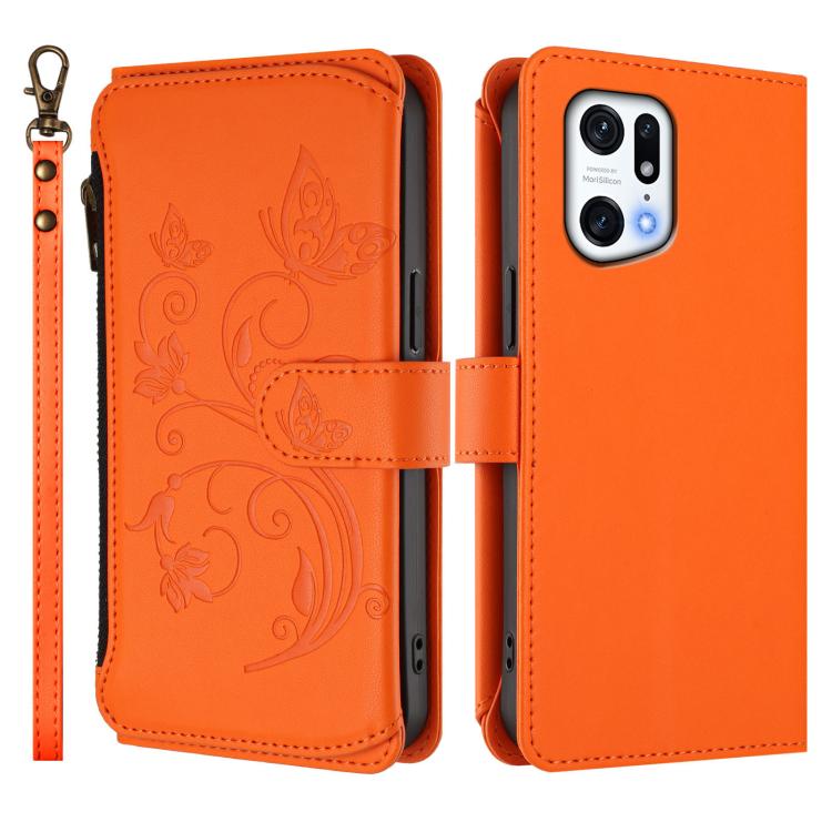 For OPPO Find X5 Pro Butterfly Love Flower Multi-card Zipper Wallet Leather Phone Case