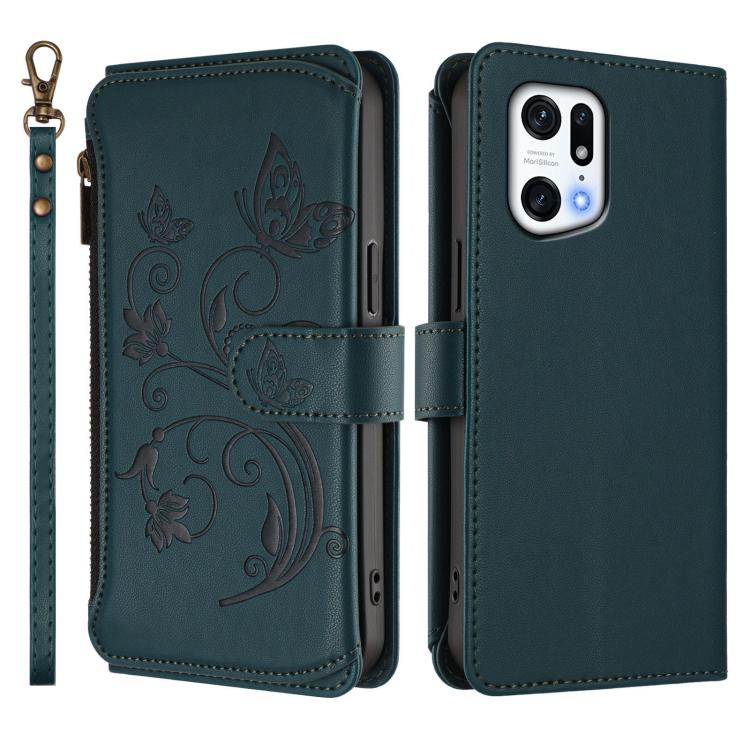 For OPPO Find X5 Pro Butterfly Love Flower Multi-card Zipper Wallet Leather Phone Case