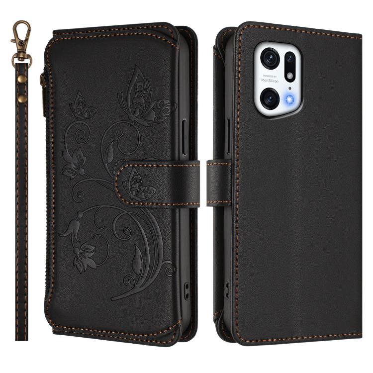 For OPPO Find X5 Pro Butterfly Love Flower Multi-card Zipper Wallet Leather Phone Case