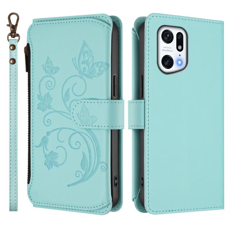 For OPPO Find X5 Pro Butterfly Love Flower Multi-card Zipper Wallet Leather Phone Case