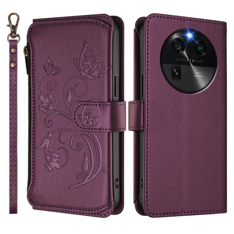 For OPPO Find X6 5G Butterfly Love Flower Multi-card Zipper Wallet Leather Phone Case