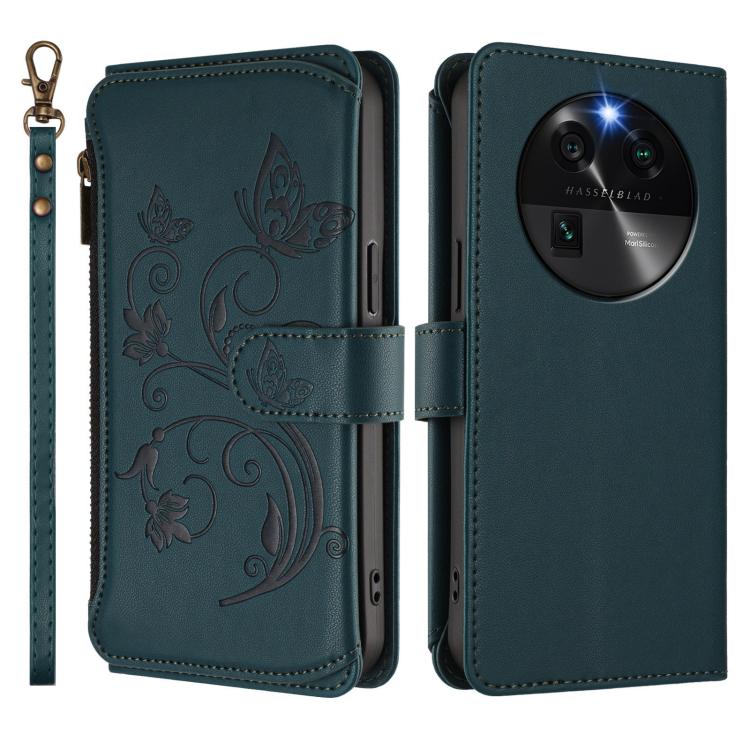 For OPPO Find X6 5G Butterfly Love Flower Multi-card Zipper Wallet Leather Phone Case