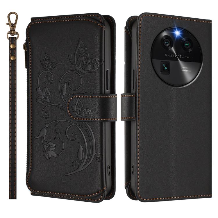 For OPPO Find X6 5G Butterfly Love Flower Multi-card Zipper Wallet Leather Phone Case