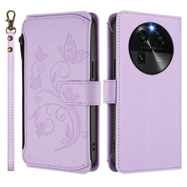 For OPPO Find X6 5G Butterfly Love Flower Multi-card Zipper Wallet Leather Phone Case