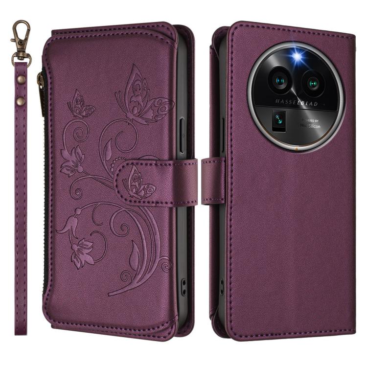 For OPPO Find X6 Pro 5G Butterfly Love Flower Multi-card Zipper Wallet Leather Phone Case