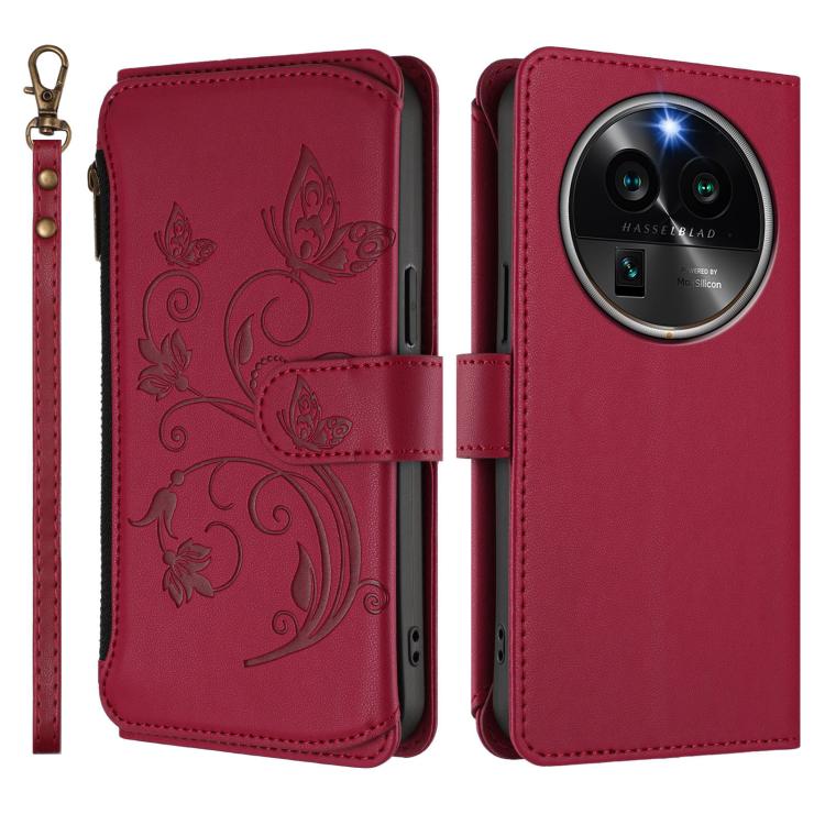 For OPPO Find X6 Pro 5G Butterfly Love Flower Multi-card Zipper Wallet Leather Phone Case