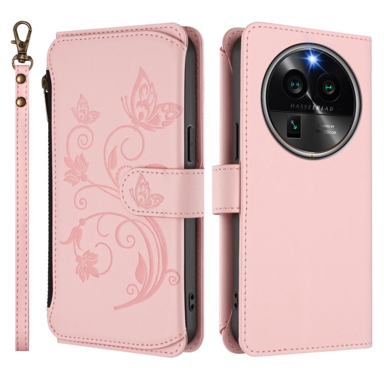 For OPPO Find X6 Pro 5G Butterfly Love Flower Multi-card Zipper Wallet Leather Phone Case