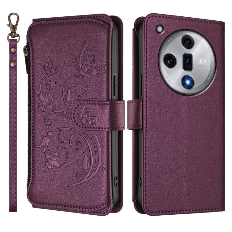 For OPPO Find X7 Butterfly Love Flower Multi-card Zipper Wallet Leather Phone Case