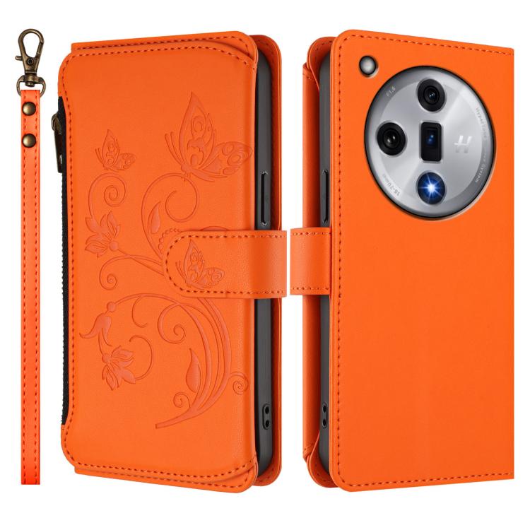 For OPPO Find X7 Butterfly Love Flower Multi-card Zipper Wallet Leather Phone Case