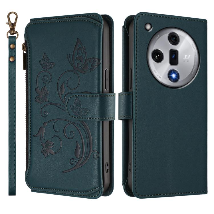 For OPPO Find X7 Butterfly Love Flower Multi-card Zipper Wallet Leather Phone Case