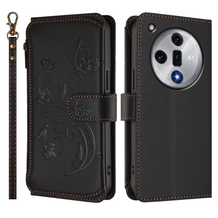 For OPPO Find X7 Butterfly Love Flower Multi-card Zipper Wallet Leather Phone Case