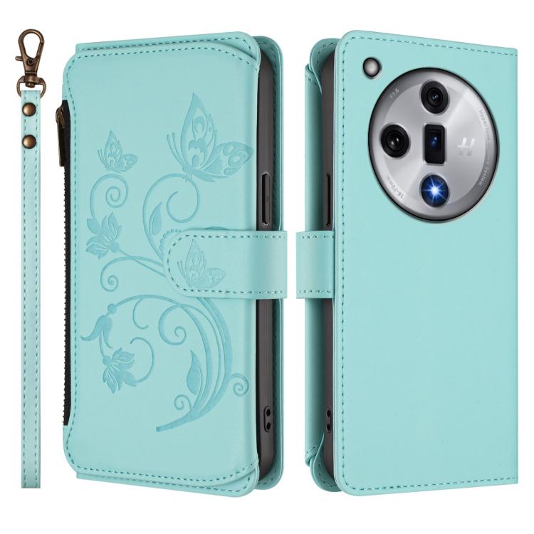 For OPPO Find X7 Butterfly Love Flower Multi-card Zipper Wallet Leather Phone Case