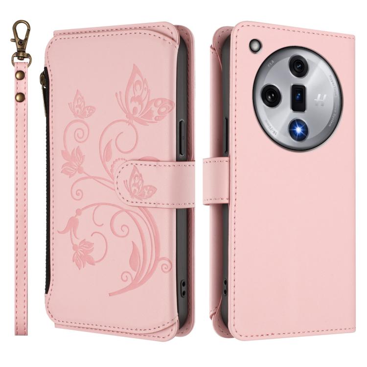 For OPPO Find X7 Butterfly Love Flower Multi-card Zipper Wallet Leather Phone Case