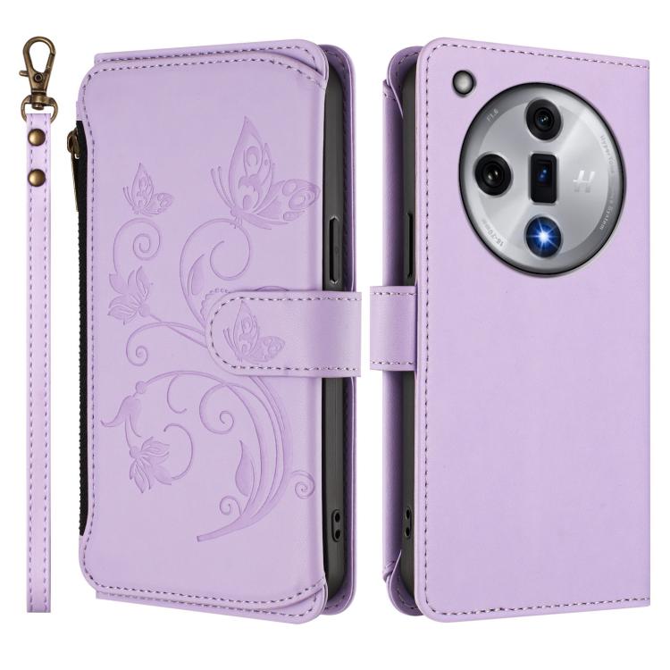 For OPPO Find X7 Butterfly Love Flower Multi-card Zipper Wallet Leather Phone Case