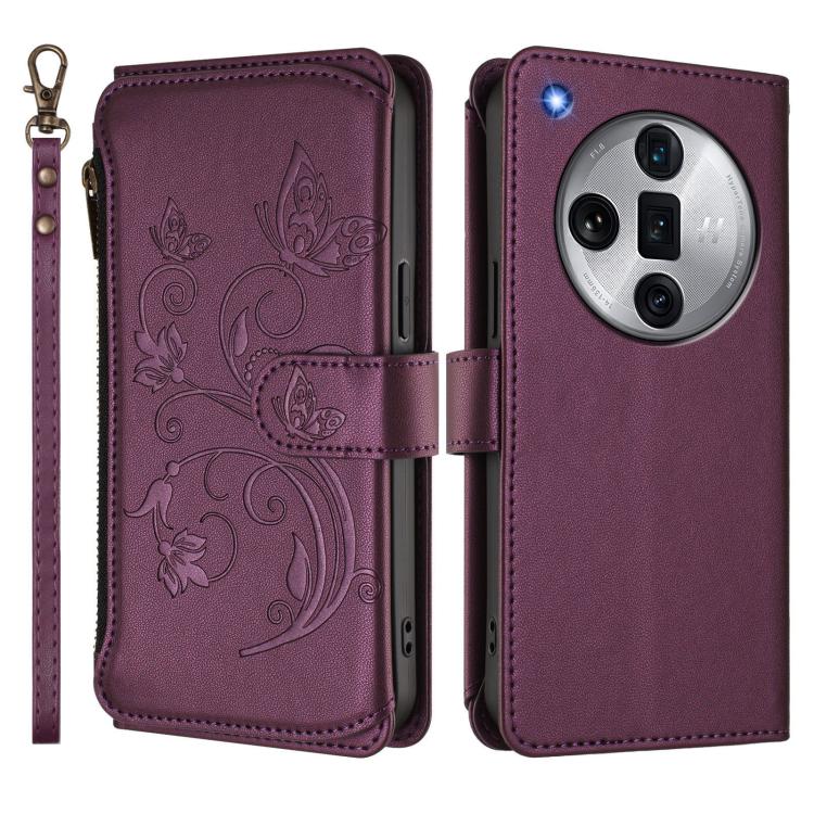 For OPPO Find X7 Ultra Butterfly Love Flower Multi-card Zipper Wallet Leather Phone Case