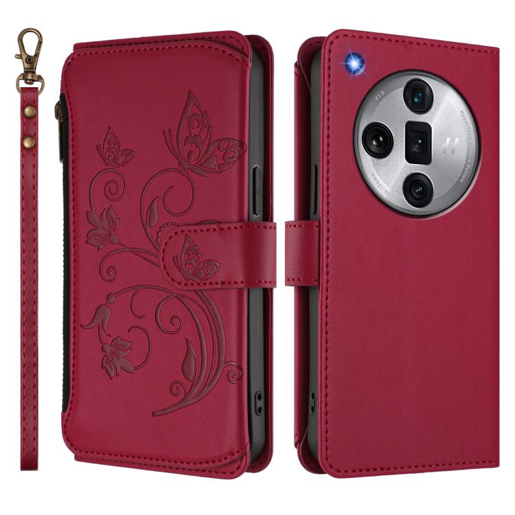 For OPPO Find X7 Ultra Butterfly Love Flower Multi-card Zipper Wallet Leather Phone Case