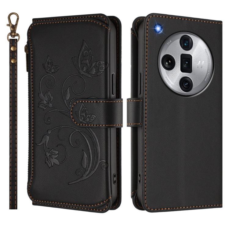 For OPPO Find X7 Ultra Butterfly Love Flower Multi-card Zipper Wallet Leather Phone Case
