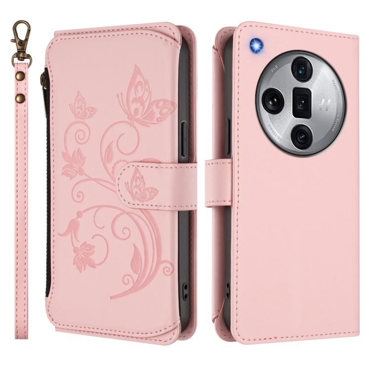 For OPPO Find X7 Ultra Butterfly Love Flower Multi-card Zipper Wallet Leather Phone Case