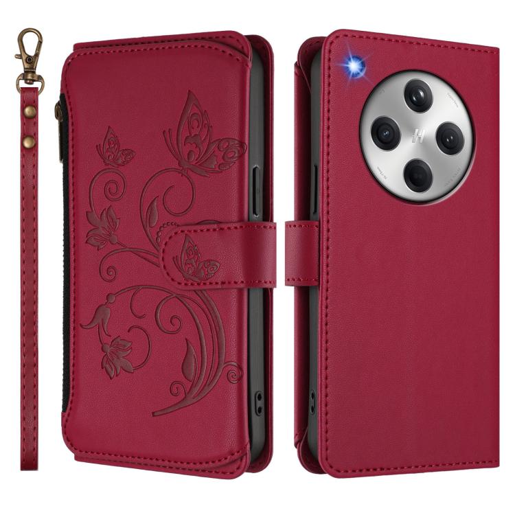 For OPPO Find X8 5G Butterfly Love Flower Multi-card Zipper Wallet Leather Phone Case