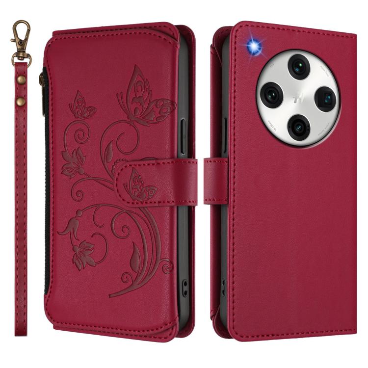 For OPPO Find X8 Pro 5G Butterfly Love Flower Multi-card Zipper Wallet Leather Phone Case