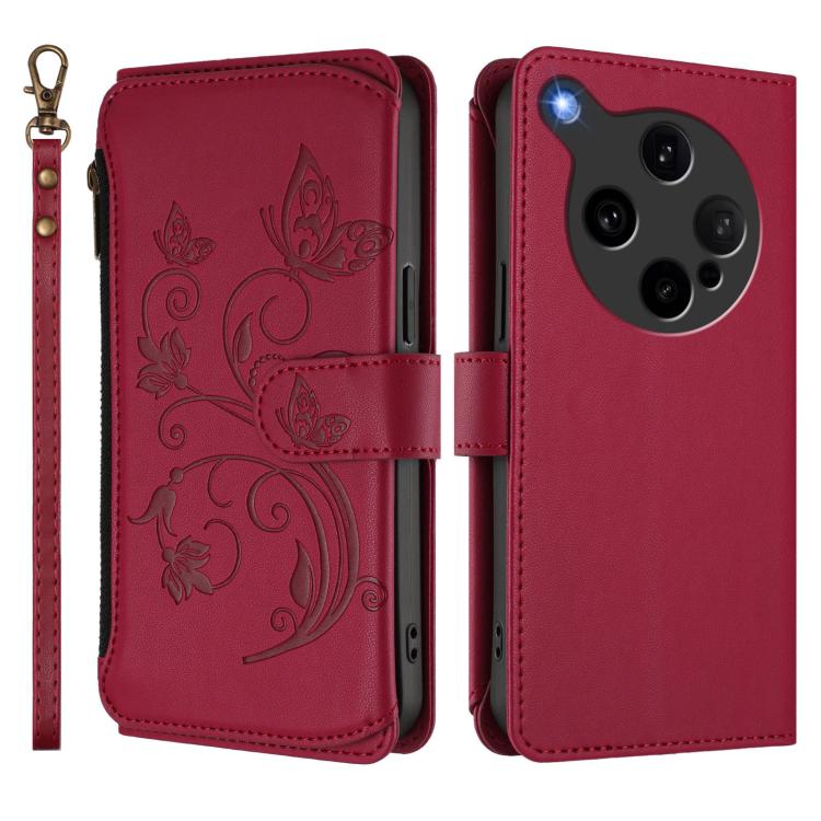 For OPPO Find X8 Ultra 5G Butterfly Love Flower Multi-card Zipper Wallet Leather Phone Case
