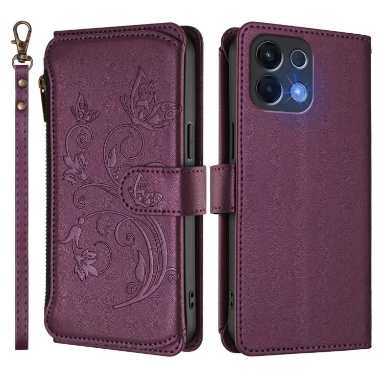 For OPPO K13 India Butterfly Love Flower Multi-card Zipper Wallet Leather Phone Case