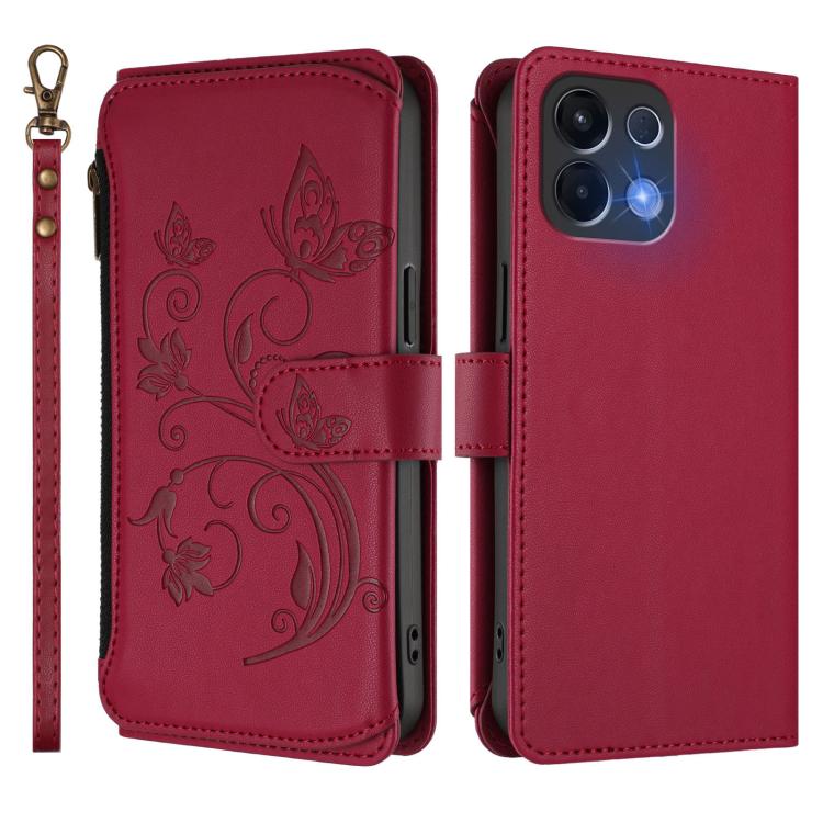 For OPPO K13 India Butterfly Love Flower Multi-card Zipper Wallet Leather Phone Case