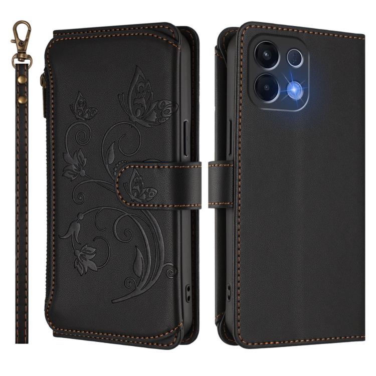 For OPPO K13 India Butterfly Love Flower Multi-card Zipper Wallet Leather Phone Case