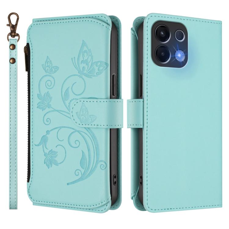 For OPPO K13 India Butterfly Love Flower Multi-card Zipper Wallet Leather Phone Case