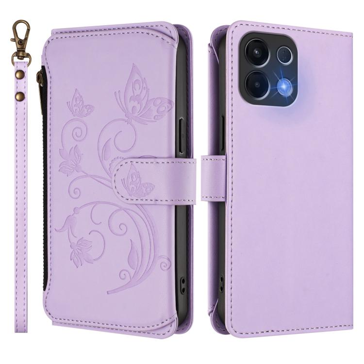 For OPPO K13 India Butterfly Love Flower Multi-card Zipper Wallet Leather Phone Case