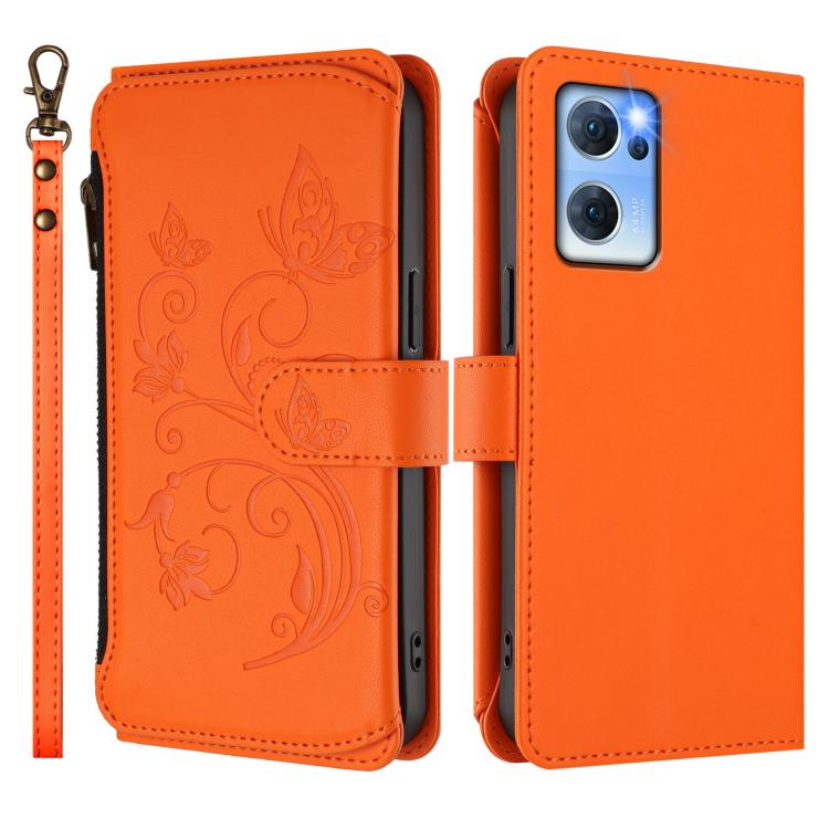 For OPPO Reno7 5G Global / Find X5 Lite Butterfly Love Flower Multi-card Zipper Wallet Leather Phone Case