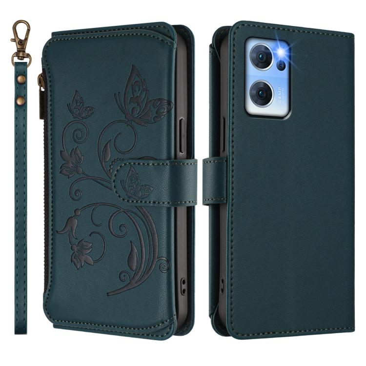 For OPPO Reno7 5G Global / Find X5 Lite Butterfly Love Flower Multi-card Zipper Wallet Leather Phone Case