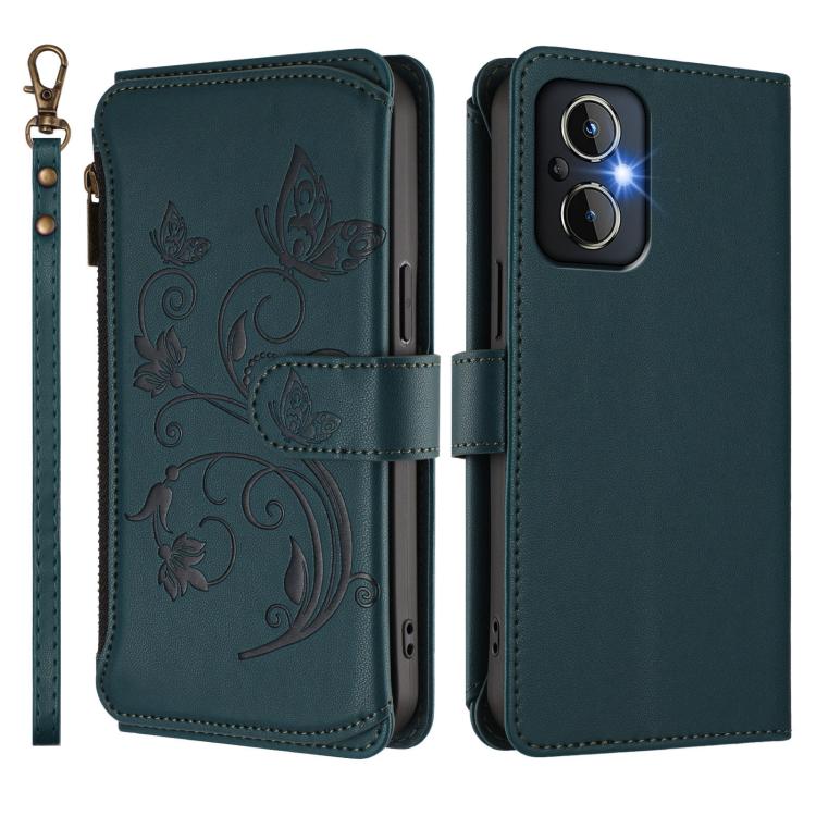 For OPPO Reno8 4G / Reno7 4G Global Butterfly Love Flower Multi-card Zipper Wallet Leather Phone Case