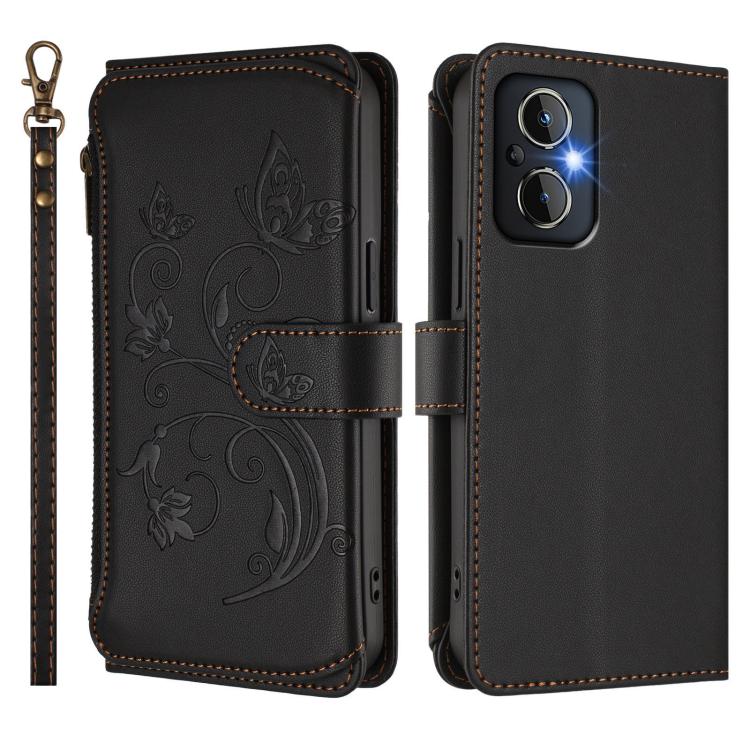 For OPPO Reno8 4G / Reno7 4G Global Butterfly Love Flower Multi-card Zipper Wallet Leather Phone Case