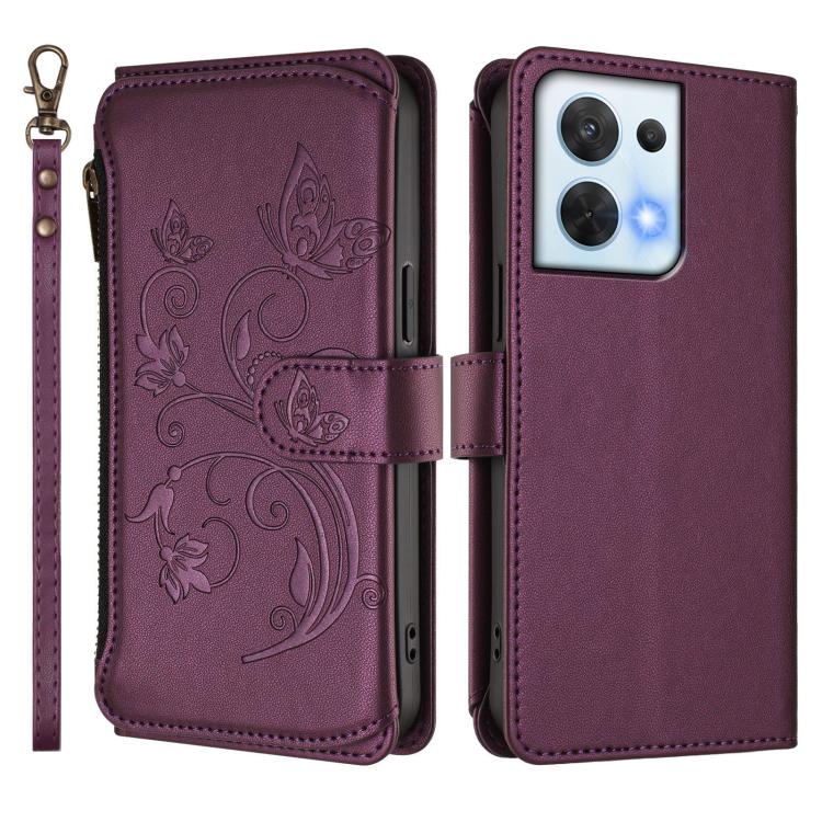 For OPPO Reno8 5G Butterfly Love Flower Multi-card Zipper Wallet Leather Phone Case