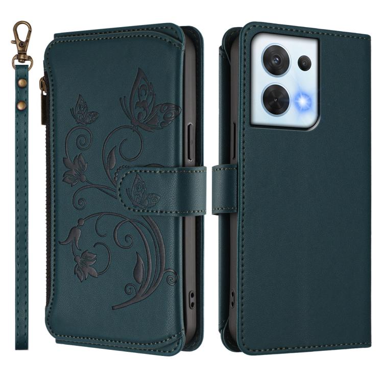 For OPPO Reno8 5G Butterfly Love Flower Multi-card Zipper Wallet Leather Phone Case