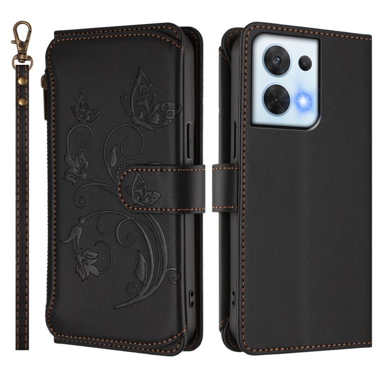 For OPPO Reno8 5G Butterfly Love Flower Multi-card Zipper Wallet Leather Phone Case